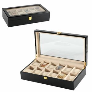 959 Lakkfekete fa óratartó doboz 12 órához