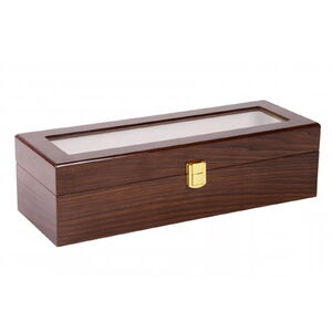 975 Lakkozott barna fa óratartó doboz 6db órának