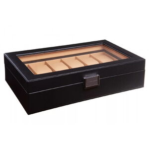 984 Edelwolle Karbon fekete műbőr óratartó doboz 12db órának